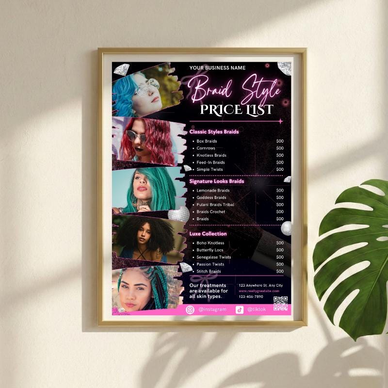 Braids Price List Template Canva Editable, Hair Stylist Pricing Flyer ...