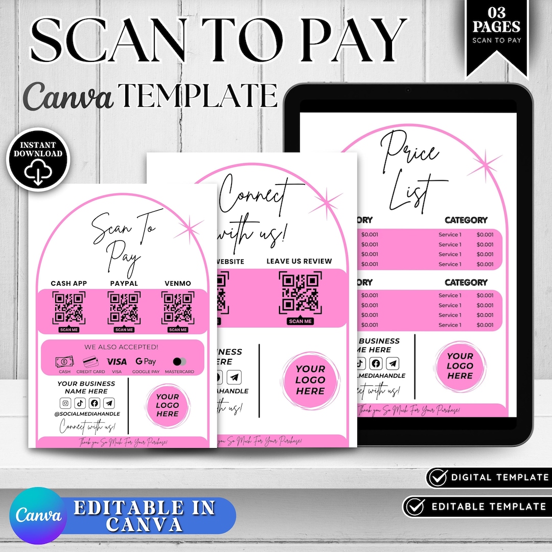 Editable Scan to Pay QR Code Sign Template: Small Business Payment ...