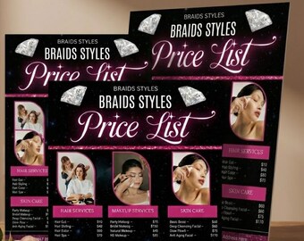 Salon Price List & Scan to Pay Template, Editable Beauty Menu with QR Code Payment Sign, Printable Hair Nail Spa Price List Digital Download