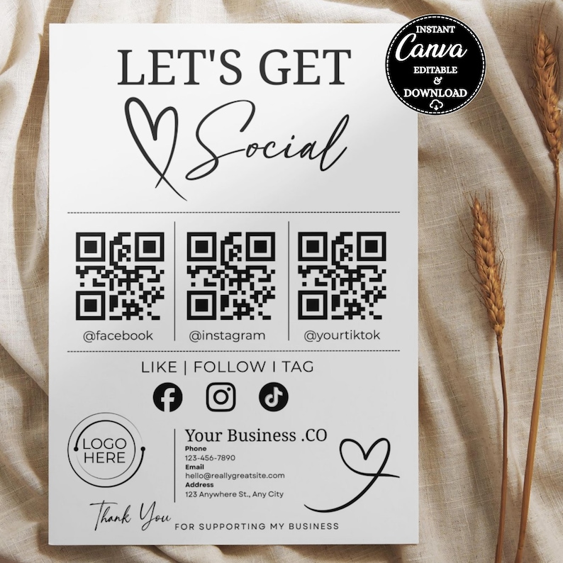 Social media QR code sign template for small business,