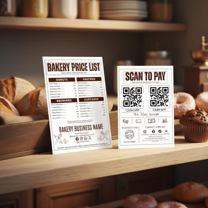 Editable Price List & Scan to Pay Sign Canva Template, Bakery Menu With ...