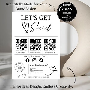 Let’s Get Social printable sign for small business, digital download instant