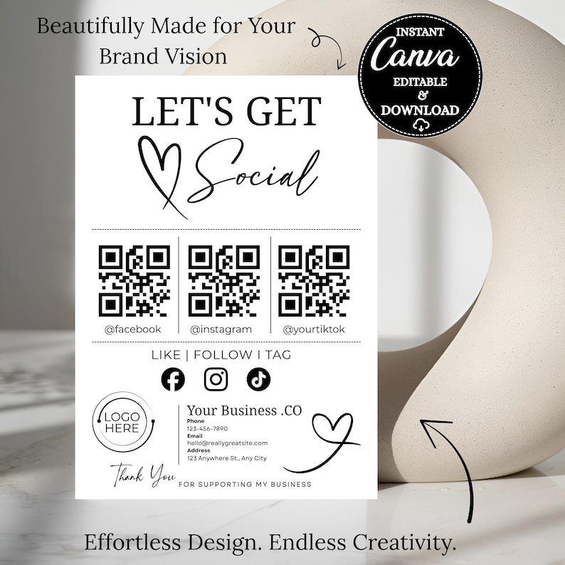 Let’s Get Social printable sign for small business, digital download instant