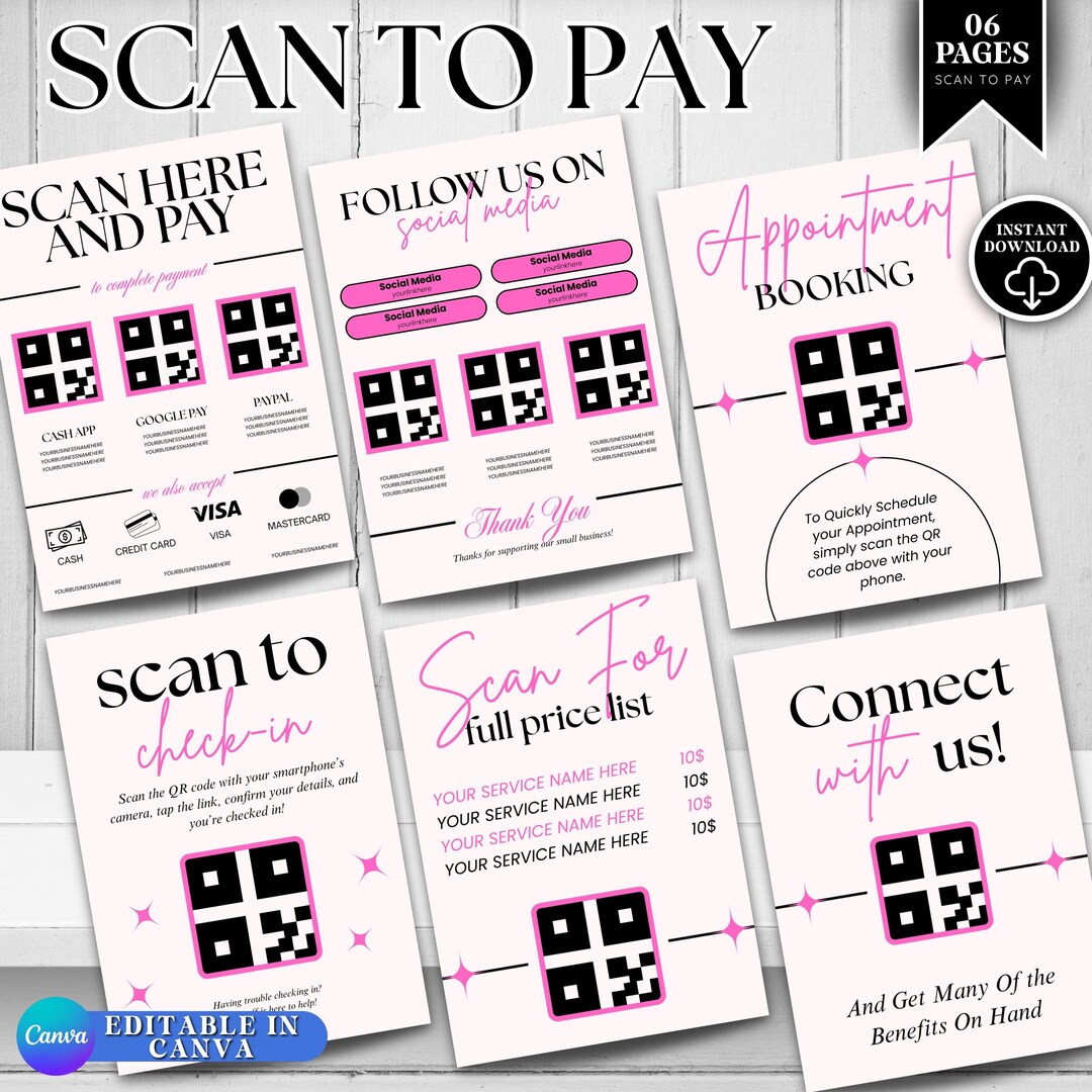 Editable QR Code Sign Bundle, Appointment & Payment Templates for Small ...