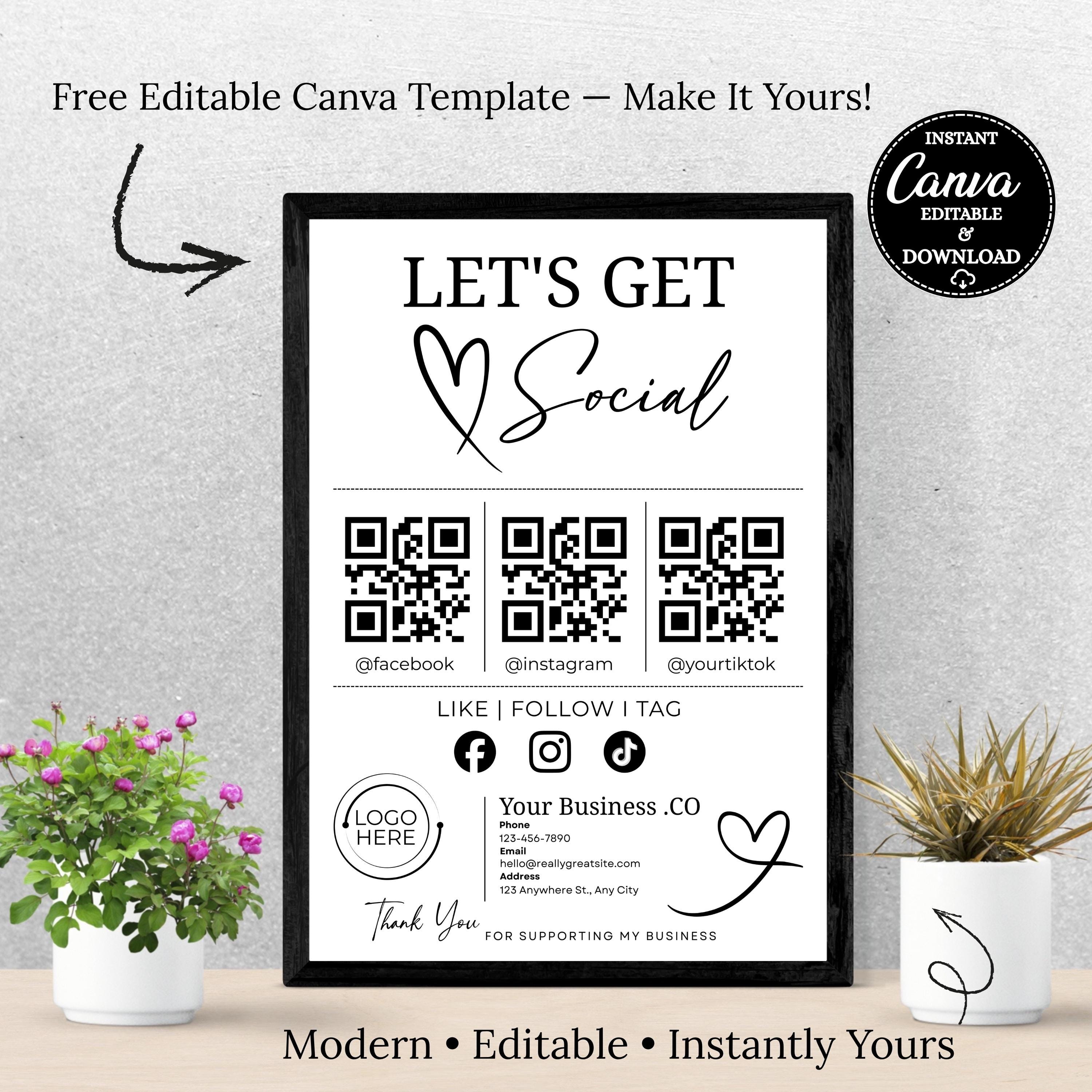 Social Media QR Code Sign Template, Editable Canva Follow Us Sign for ...