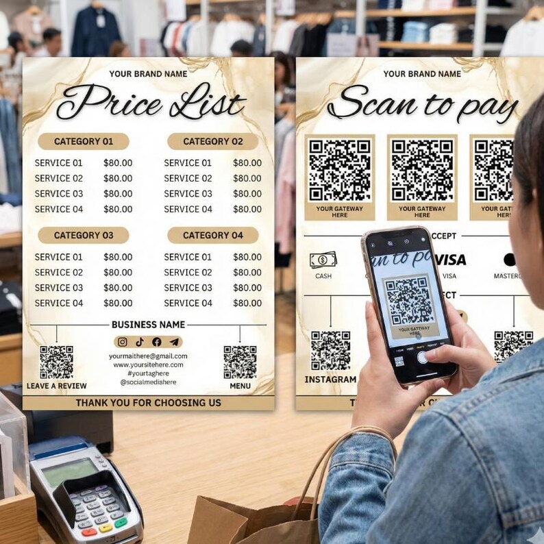 Editable Canva Scan to Pay & Price List Bundle, QR Code Payment Sign ...