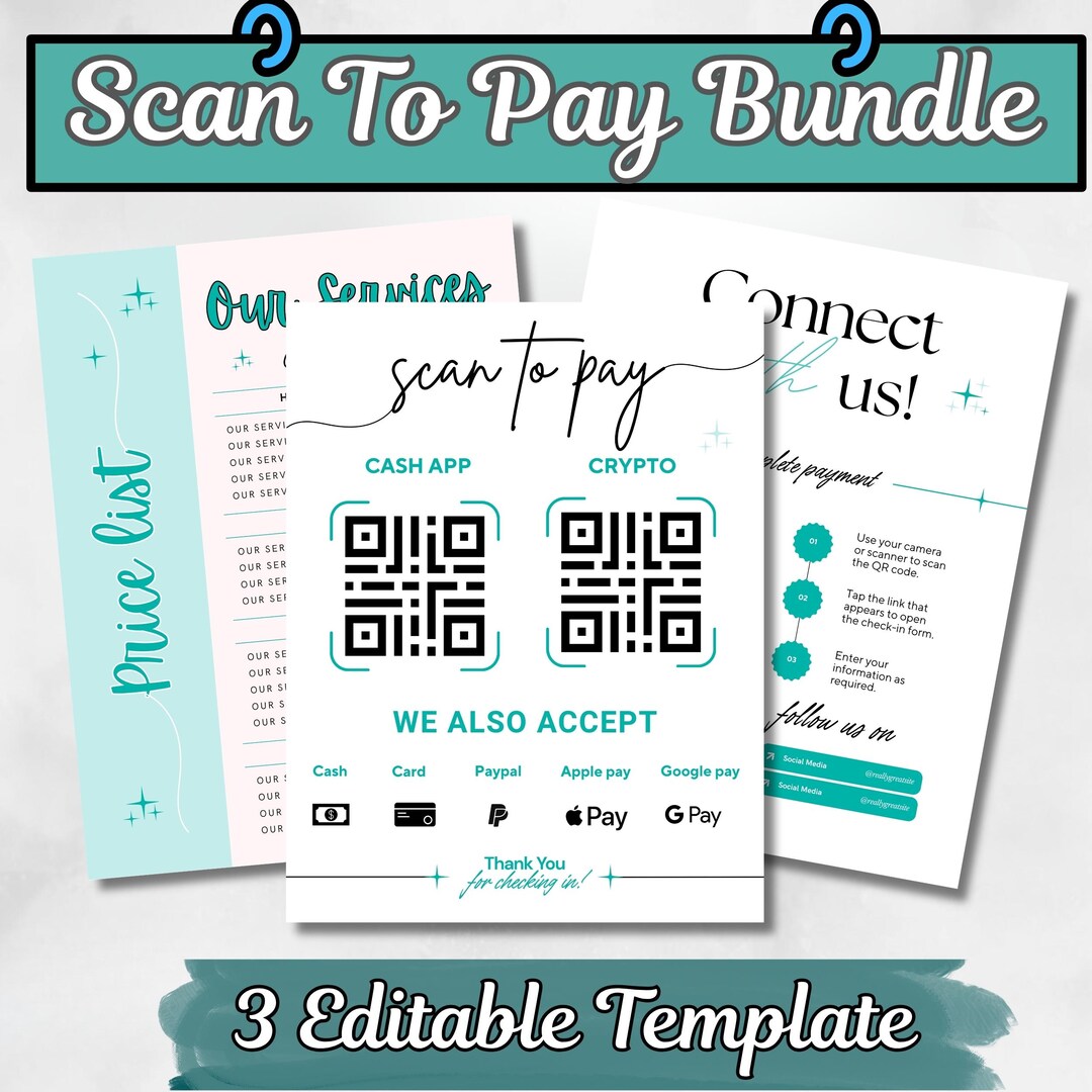 Editable QR Code Payment Sign Canva Template, Price List & Scan to Pay ...