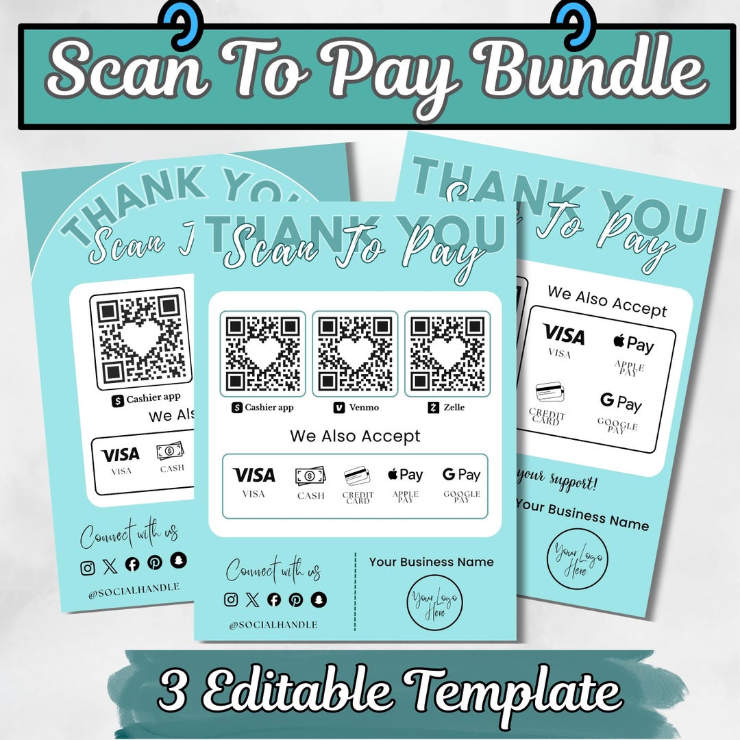 Editable Scan to Pay Sign Canva Template Bundle, QR Code Payment Sign ...