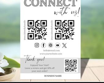 Editable QR Code Review Card Canva Template, Social Media Follow Us Sign, Small Business Thank You Insert, Printable Customer Feedback Card