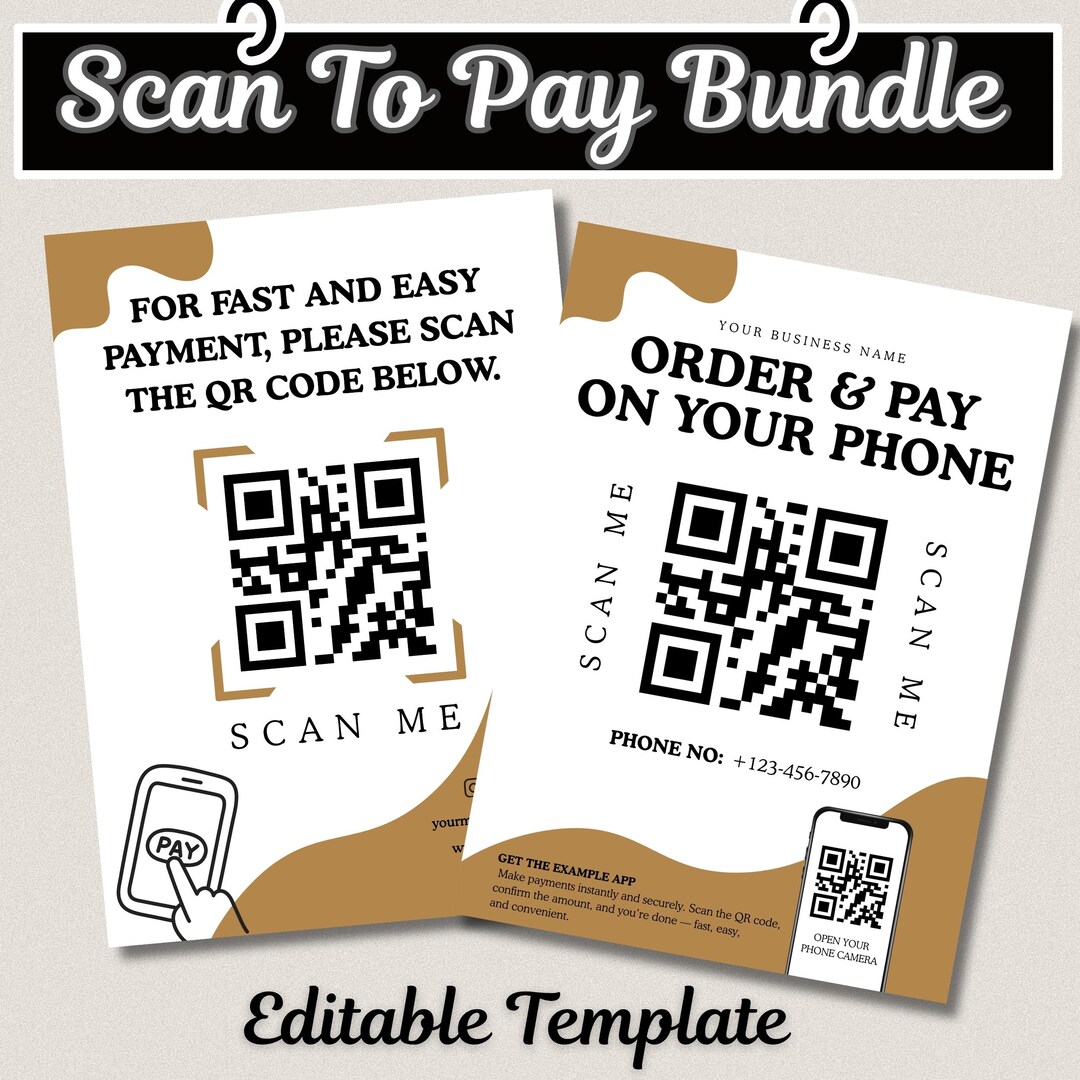 Editable QR Code Payment Sign Canva Template, Scan to Pay Business Sign ...