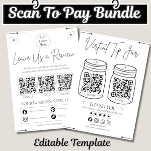 Modèle d'affiche de révision de code QR, carte d'évaluation Google, pot pour pourboires virtuel, enseigne Venmo pour appli pour espèces, petite entreprise à télécharger sur toile