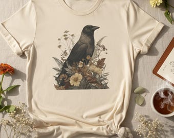Botanical Crow T-Shirt | Vintage Bird Illustration, Forestcore Tee