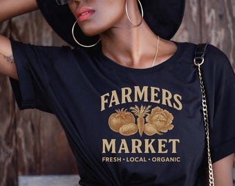 Vintage Farmers Market Shirt Fresh Local Organic Retro Vegetable Graphic Tee