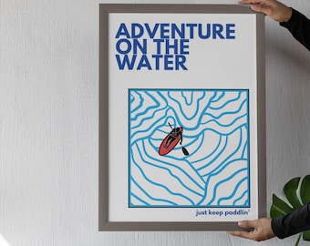 Póster de paddle surf - Impresión de paddle surf - Arte mural minimalista - Póster contemporáneo de kayak - Impresión de aventura - Arte oceánico-fluvial
