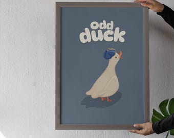 Silly Goose Print - Odd Duck Poster - Minimalist Cartoon Goose Wall Art Print