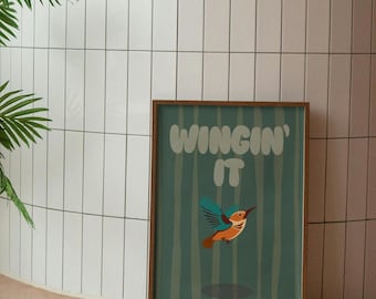 Winging It Print Poster - Funny Bird Wall Decor - Quirky Art Quotes - Motivational Home Decor - Minimalistic Simple Cute Poster
