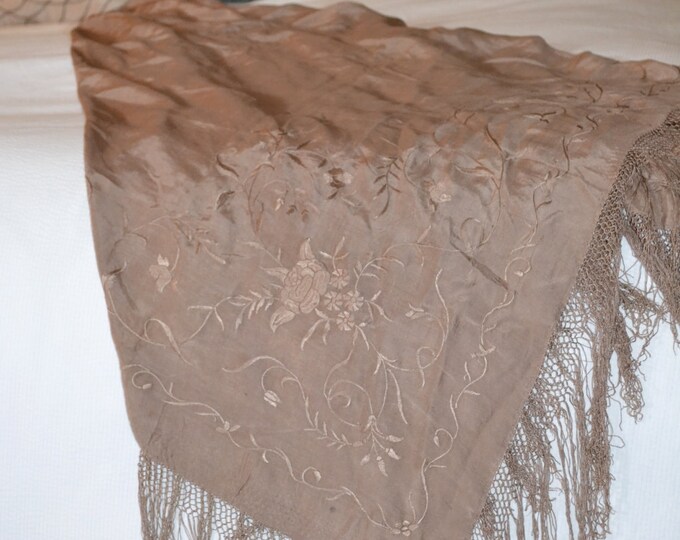 Vintage Silk Piano Shawl With Embroidery Etsy