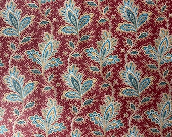 Rare Vintage Brunschwig & Fils Ardley Glazed Chintz Burgundy, 1992 Screen Print, Designer Fabric Remnant