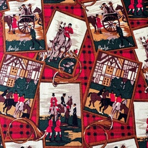Vintage Equestrian Cotton Fabric: 1980s Red Fox Hunt Print