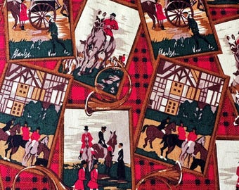 Vintage Equestrian Cotton Fabric: 1980s Red Fox Hunt Print
