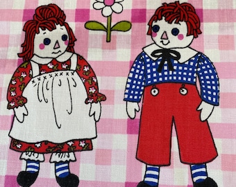 Vintage 1960s Raggedy Ann & Andy Fabric: Graphic Kids' Canvas