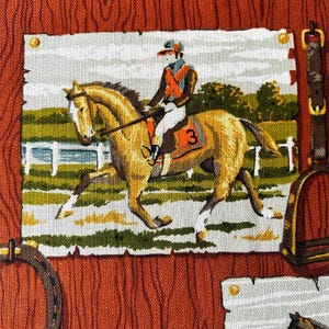 Vintage Horse Jockey Fabric: 1960s 5th Avenue Designs, Equestrian Decor