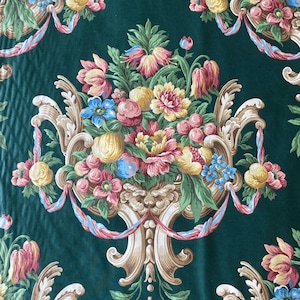 1990s Emerald Green Chintz Fabric: English Garden Floral, Grandmillennial Style