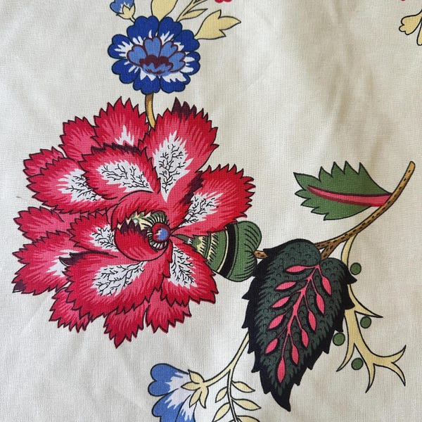 Vintage Duralee Chintz Fabric: Shambord Toss Palampore Floral Cotton Upholstery