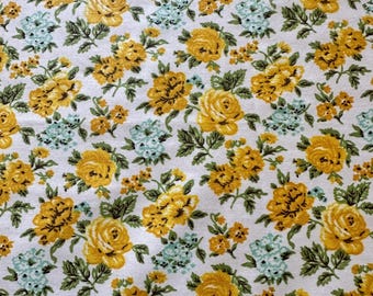Vintage 1960s Waverly Marietta Chintz Fabric: Yellow Floral Cotton BTY