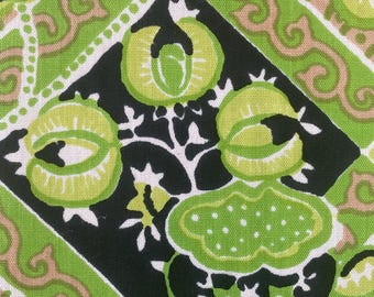 Vintage 1960s Jacobean Fabric Sample: S. M. Hexter Chartreuse Cotton