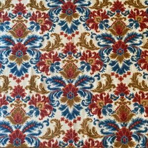 Vintage Waverly Linen Fabric: 1960s Fortuna Indigo Floral Scroll Upholstery