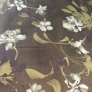 1970s Sheer Silk Blend Fabric: Green Floral Print, 2+ Yards