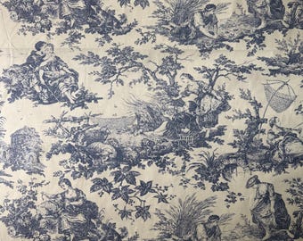 Vintage Waverly Toile Stoff Blau Weiß Klassisches Französisches Land Pastoral