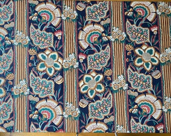 Vintage P. Kaufmann Indienne Fabric: Navy Floral Cotton Chintz