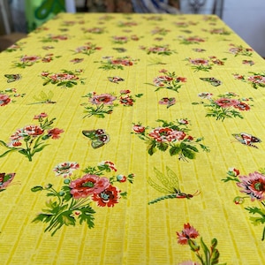 1970s Brunschwig & Fils Abigail Fabric: Hand-Printed Floral Dragonfly Design