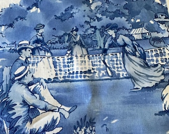 Retales de tela chintz de Waverly "¿Alguien quiere tenis?": Gente eduardiana, algodón de los años 80