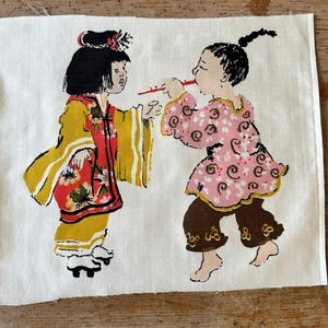 Vintage Waverly &quot;It&#39;s a Small World&quot; Fabric Scrap: 1950s International Children Cotton Sateen