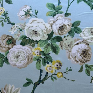 Scalamandré Botanical Garden Fabric: Italian Cotton Upholstery, Celadon Blue Floral