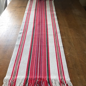 Vintage 1980s Handwoven Wool Table Runner: Striped Design, 42&quot; + Fringe