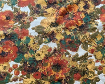 1960s Floral Cotton-Linen Tablecloth: Retro Autumn Decor 48x56"