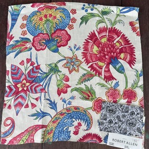 Robert Allen Kingsmill Linen Fabric Sample: Floral Indienne, Colonial Colorway