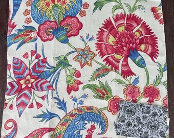 Robert Allen Kingsmill Leinen Stoffprobe: Floral Indienne, Kolonial Färbung