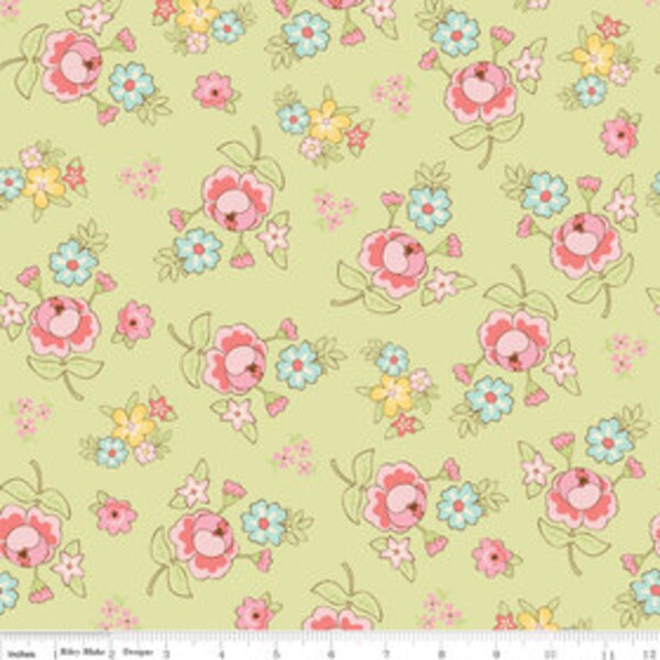 LAST 1 1/3 Yard Clearance Sale Riley Blake c2811 Green Floral Vintage Baby  Pink & Green