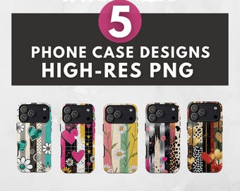 Stripes & Hearts Phone Case Sublimation Designs Bundle – 5 High Res PNGs