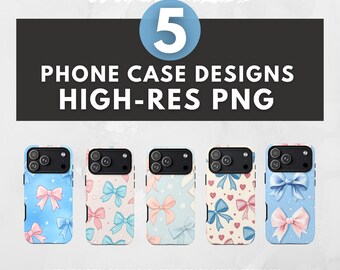 Coquette Bow Phone Case Sublimation Designs – 5 Watercolor Ribbon PNG Bundle