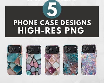 Pacote com 5 capas de celular coloridas com mosaicos de vitral