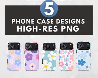 Retro Daisy Phone Case Sublimation Designs – 5 Groovy Floral PNG Bundle