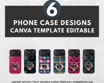 6 Valentine's Day Phone Case Designs | Editable Canva Template