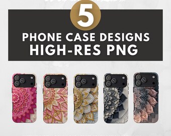 3D Floral Mandala Phone Case Sublimation Designs – High Resolution PNG Bundle