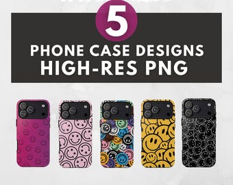 Retro Smiley Face Phone Case Sublimation Designs – High Resolution PNG Bundle